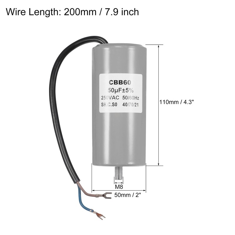 MECCANIXITY CBB60 Run Capacitor 50uF 250V AC 2 Wires 50/60Hz