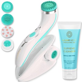 Lumineo Facial Cleansing Brush with Cleansing Gel, for Pore Exfoliating and Blackhead Cleansing, Electric USB Face Brush for Gentle Deep Cleansing (Pro Turquoise (Normal Skin))