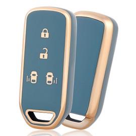 OFF WE GO Key Case, TPU Car Key Cover, Key Shell Compatible, New Honda N-ONE N-WGN N-Wagon, NBOX Custom N-VAN JF1 JF2 JF3 JF4 Remote Control Case Compatible Smart Key Case, 4 Buttons, Blue Gold