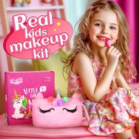 ULOVEME Kids Real Makeup Kit for Little Girls - Real, Non Toxic, Washable Make Up Toy - Umicorn Toys Gift for 3 4 5 6 7 8 9 10 12 Years Old Girls Birthday (Square Pink Umicorn)