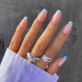 Sethexy French Short Square False Nails Collection Fashion Press on Nails Glossy Fake Nails 24Pcs Acrylic Stick on Nail Tips