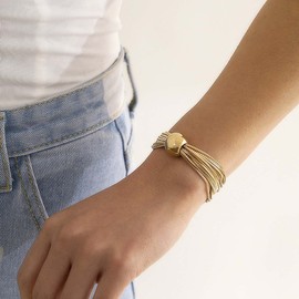 Wedity Punk Multilayer Overlay Necklaces Bracelets Geometric Ball Choker Necklace Thick Chains Jewellery for Women and Girls (Gold Bracelet)