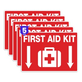 5 x First Aid Kit Sign | 10 x 7 Inch Premium Vinyl First Aid Kit Sticker | UV-resistant, Water-proof First Aid Kit Inside Sign | First Aid Kit Inside Sticker