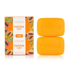 LAISAE Papaya Exfoliating Soap, Hydrating Face Moisturizer with Niacinamide, Shea Butter and Aloe Vera, Even Skin Tone Body Cleansing Bar - Sensitive Skin Soap, Vegan, 3.52 oz (2 Bars)