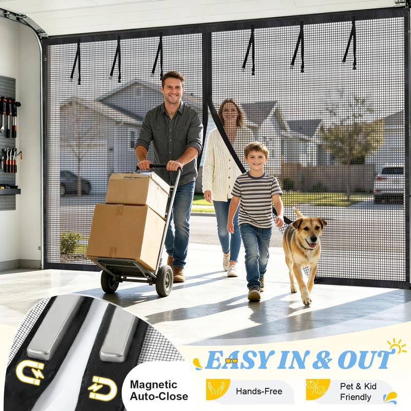 12x8Ft Garage Door Screen 1 Car Magnetic Garage Screen Door