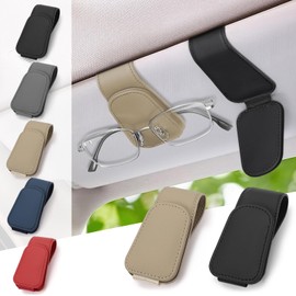 JINYJIA JINYJIA 2 Pack Brillenhalter fr Auto,Leder Sonnenbrillenhalter Auto,Magnetische Auto Brillenhalter Universal, Auto Visier Zubeh?r Sonnenbrillen Halterung,Schwarz+Beige