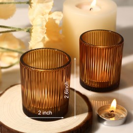 48pcs Amber Votive Candle Holders - Fall Decor, Glass Tea Lights Candle Holder Bulk for Wedding Table Centerpiece Decor, Votives Candle Holders for Birthday Party Anniversary Home Decorations(Amber)