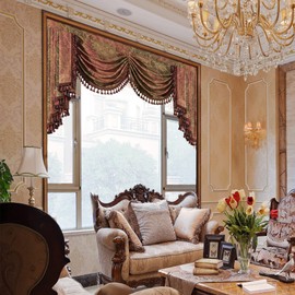 Loom and Mill Jacquard Waterfall Valance for Living Room Bedroom, Luxury Traditional Swag Curtains with Tassels, Damask Swag Window Valances for Banquet Party Holiday Decor, Rod Pocket (59" W)