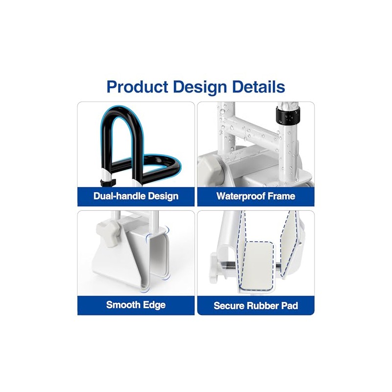 Adjustable Bathtub Safety Rail with Double Grip, 14–18 Inch Height