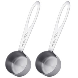 2Pcs 1/8 Cup Measuring Cup, 30ml Scoop, Stainless Steel Measuring Cups, Coffee Scoops, Measuring Scoops Tablespoon Measure Spoon, Long Handle Cooking Measuring Scoop(30ML)