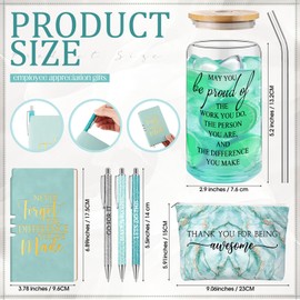 Funnymoom 6 Pcs Employee Appreciation Gift Set for Women Thank You Gift May You Be Proud 17 oz Glass Cup Marble Print Makeup Bag Journal Ballpoint for Graduation Coworker Teacher Team Nurse(Green)