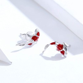 Qings Lucky Koi Earrings Fish Red Enamel Auspicious Friendship Stud Earrings for Girls