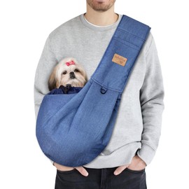 vrbabies Dog Sling Carrier for Small Dogs, Soft Adjustable Wide Strap Pet Dog Bag with Safe Mouth, Hand Free Front Carrying Puppy Cat Dog Kangaroo Pouch Carrier for Traveling