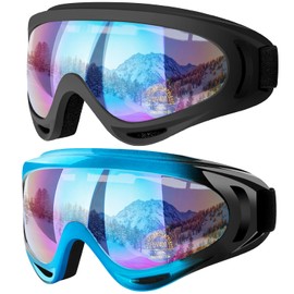 COOLOO Ski Goggles, 2 Pack Snow Goggles Snowboard Goggles for Men Women Kids - UV Protection Foam Anti-Scratch Dustproof