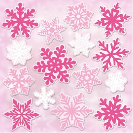 Whaline 32Pcs Winter Thick Gel Clings Christmas Pink White Snowflake Window Gel Decals for Home Classroom Nursery Xmas Party Decor