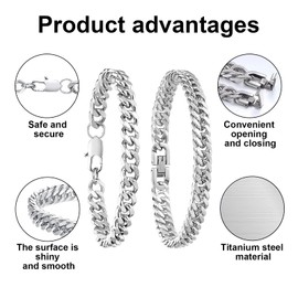 FCXQG Men's Silver Stainless Steel Bracelet, Men's Bracelet, Men's Stainless Steel Silver Bracelet, Men's Silver Curb Bracelet, Men's Silver Bracelet, Chain with 2 Rings, Stainless Steel