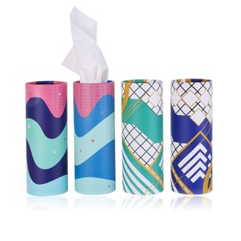 Brandon-super Car Tissue Holder with Facial Tissue Bulk, Car Tissues Box Round Container - Tissue Tubes for Car, Travel Tissues Perfect for Car Cup Holder - 4PK (blue)