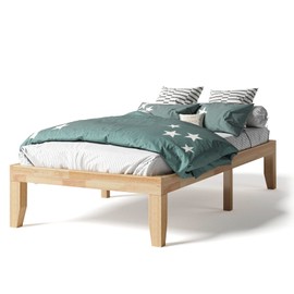 KOTEK 14" Solid Wood Platform Bed Frame, Mattress Foundation w/Wooden Slats Support, Rubber Wood Bed Base, No Box Spring Needed, Easy Assembly (Twin, Natural)