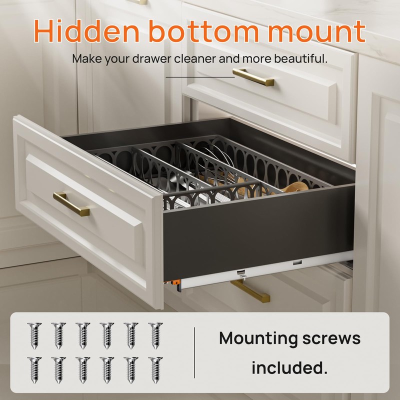 PHWALK 24 Inch Bottom Mount Soft Close Drawer Slides Full