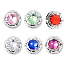 MYLEUS 6 PCS Portable Handbag Hooks for Tables, Purse Bag Hanger Folding Holder Hook, Crystal Alloy Magic Hooks (6 Colors)