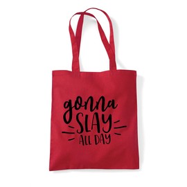 Miammo Gonna slay all day [CM17PMR] motivational statement tote shopping bag - Red