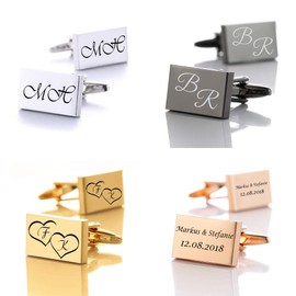 ID Cufflinks with Engraving of Your Desired Stainless Steel in Four Colours Wedding with Box, Stainless Steel