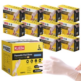 KLIZZA 1000 Count Disposable Vinyl Gloves, Latex-Free, Powder Free, Clear Plastic Gloves, for Cleaning, Kitchen Cooking, Food Prep, Medium