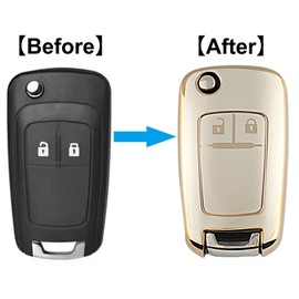 QIULIFAN Key Cover for Vauxhall Opel Insignia Astra Corsa Mokka Meriva Zafira Adam Movano Chevy Aveo Matiz Cruze Captiva Spark Orlando Trax TPU Key Case with Key Ring, Gold