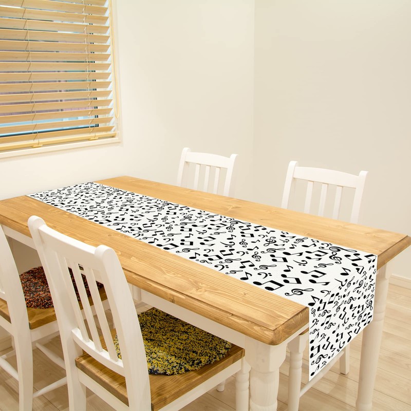 Linen Musical Notes Table Runner Black and White Musical Notes