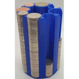 BLUE UK Coin Stacker, Large Size 14cm high, 8 coin slots, Coin Saver, Coin Sorter, Savings, Great For Change on Stalls and Craft Fairs