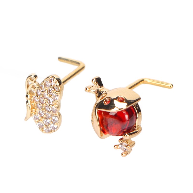 9pcs Nose Studs Set Golden Stainless Steel L Shape Shiny