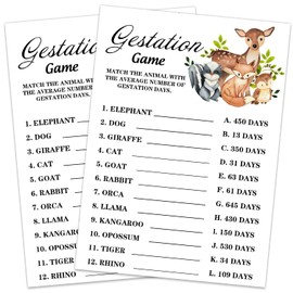 Baby Shower Game Cards, Safari Animals Gestation Game Card for Baby Shower Party，Funny Icebreak Baby Shower Party Games Ideas Activity for Parent-to-be, Fun and Easy, 30 Cards