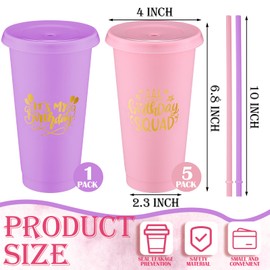 Jingmore Birthday Party Tumblers 24 oz Squad Plastic Tumblers with Lid and Straw for 20th 30th 40th 50th 60th Birthday Decorations Favor for Women Adults (Purple, Pink,6 Pcs)