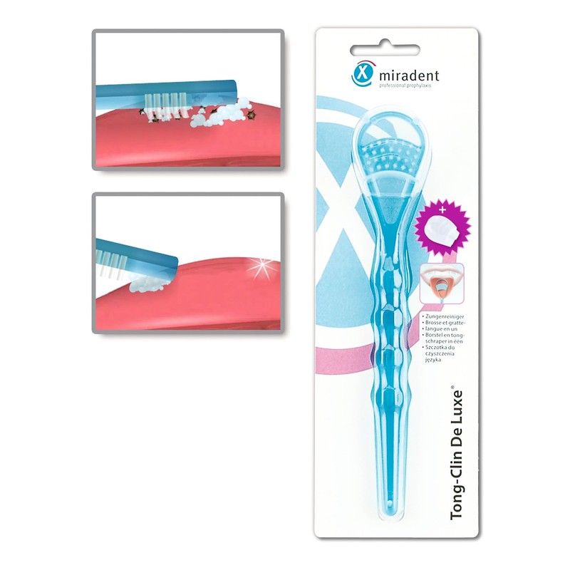 miradent Tong-Clin De Luxe Tongue Cleaner Blue Transparent Pack of