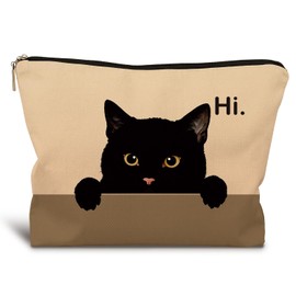 LIANGW Black Cat Makeup Bag, Hi Cute Black Kitty Cosmetic Bags for Women, Cat Mom Lady Lover Gifts for Women, Pet Lovers Owners Gifts Zipper Makeup Pouch