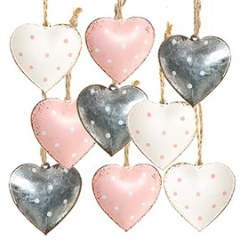 Logbuch-Verlag 9 Herzen mit Schnur zum Aufhängen rosa Silber weiß Herzanhänger 4 cm Osteranhänger Ostern Valentinstag