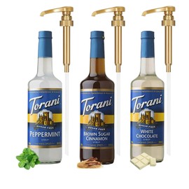 Sugar-Free Syrup Trio - SF Brown Sugar Cinnamon,Peppermint,&White Chocolate - Coffee & Italian Soda Flavoring for Drinks Three 25.4 Oz Bottles with 3 Jimoco Pumps