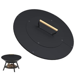 Ardier 20" Wooden-Handle Fire Pit Lid for Pits up to 18", Round Metal Bonfire Pit Burner Pan Cover, Smokeless Fire Pit Cover for Fire Tables, All-Weather Resistance Outdoor Firepit Accessory