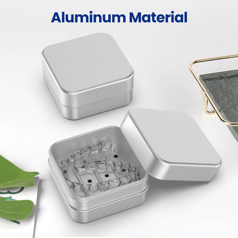 Ainiya Aluminum Retainer Case Compatible with Invisalign,2 Pack Durable Denture