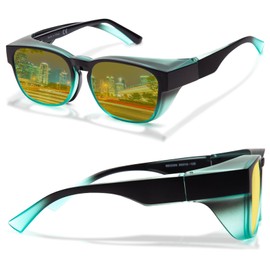 LianSan Night Driving Safety Glasses Over Eyeglasses for Men&Women - Fit Over Glasses with HD Lenses ANSI Z87(Black Green,Yellow Lens)