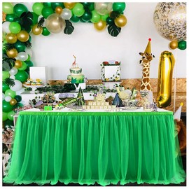 SHTGOI Tulle Table Skirt Tutu Table Skirts 183 x 77 cm Gauze Table Cloth Table Decoration Table Skirt for Wedding Birthday New Year Baby Shower Candy Party Decoration Green