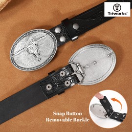 TRIWORKS Western Belts for Men Women, Cowboy Cowgirl Belt Embossed Western Country Leather Belts for Jeans