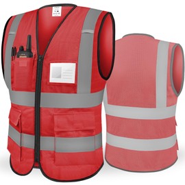 TICONN Reflective Safety Vest High Visibility Class II Mesh Vest for Women & Men Meets ANSI Standards (1PK, Red, L)