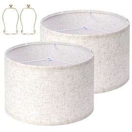 YISUN Drum Lamp Shades Set of 2, 11.8" Top x 11.8" Bottom x 7.9" High Modern Linen Lamp Shades for Table Floor Pendant Wall Lamps, Harp Holders Included, Compatible with E26 E27 E14 Bases