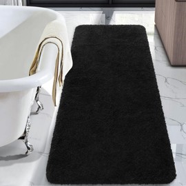 LOCHAS Bathroom Rug Runner 24x60 Inch, Soft Thick Absorbent Microfiber Bath Rugs for Bathroom, Machine Washable, Shaggy Plush Non Slip Bath Mat for Tub, Shower Floor, Quick Dry Mats, Black