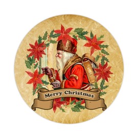 Zyadsinoudor 50 Pieces Christmas Santa Retro Chic Vinyl Sticker Decal Rustic Winter Decorative Stickers Pack Peel and Stick Round Labels Antique Stickers for Boys Girls Teachers Reward Craft 4inch