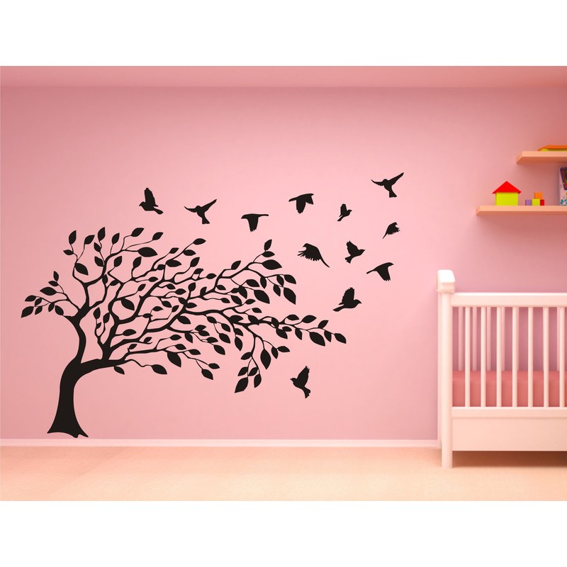 Birds with Tree Wall Decal and Decorative Sticker Size(59 86)