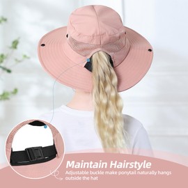 Zando Kids Sun Hat Ponytail Hole Wide Brim Bucket Hats for Kids UPF 50+ Sun Protection Hats Girls Sun Hat Ages 4-8 Kids Fishing Hat Safari Hats for Kids Summer Beach Cap Mixed Pink
