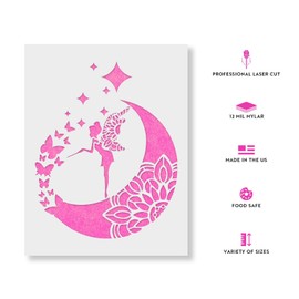 Mandala Fairy Moon Stencil - Reusable Stencils for Painting - Create DIY Mandala Fairy Moon Home Decor