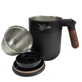 Vynrik - Taza de té con infusor y tapa, taza de té de acero inoxidable con asas, colador de té grande para té suelto (negro)